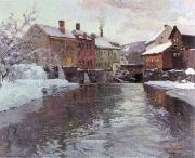 Frits Thaulow snow covered buildings by a river china oil painting reproduction